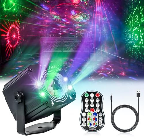 Lunriwis Lampe de Scène, 60 Lumières RGB LED Disco à Télécommande, Lumiere Soiree avec musique clignotante et contrôle du son DJ, câble USB de 2M,Jeux de Lumiere DJ pour fête d'anniversaire et Noël