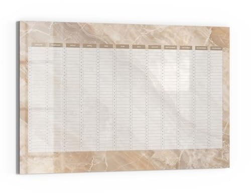 DEQORI Glas-Magnettafel | 60x40 cm cm groß | Motiv Jahresplaner Beige (DE) | Memo-Board aus Glas | Magnetboard inkl. Magnete, Stift & Tuch für Küche & Büro | Tafel magnetisch & beschreibbar