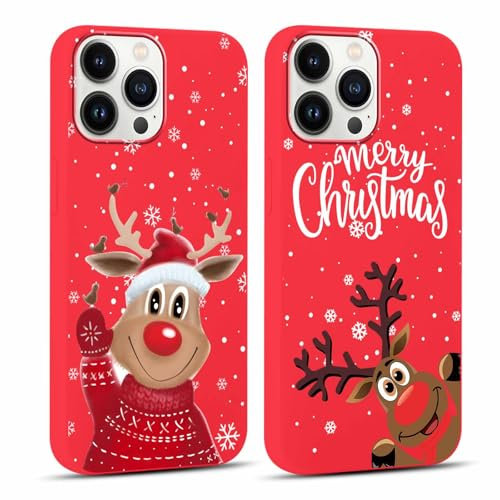 Foonary 2 Pieces Christmas Cover for Apple iPhone 13 Pro Max 6.7 Inches, Aesthetic Elk Cartoon Motive Design Gift Women Cover, Silicone Christmas Protection Phone Case for iPhone 13 Pro Max,02