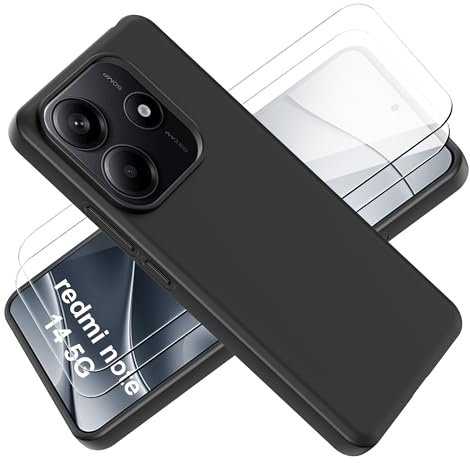 Tieeyivv Coque pour Xiaomi Redmi Note 14 5G Cover avec Verre Trempé Protection écran Film Matte Etui Souple Flexible en Premium TPU, Antichoc, Anti-dérapante Noir Coque