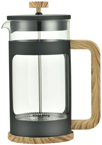 Klausberg Teezubereiter Kaffeebereiter French Press 1000ml / 9 Tassen, Kaffeepresse Edelstahl filter, Kaffeekanne, Glas Teekanne, Teebereiter, Spülmaschinenfest Teekocher, Holzimitation (KB-7681)