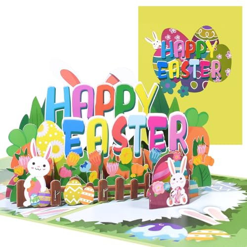 CNLITIHEKA Ostern Pop Up Karte für Kinder, Frohe Ostern Grußkarten für Familie, 3D Osterhase Karte für Freunde, Religiöse Osterkarten, Inklusive Umschlag.