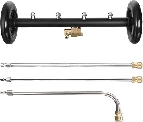 Nettoyeur Haute Pression pour Châssis de Voiture de 40 cm (16) - 2 en 1 Balai d'eau de Lavage de Voiture avec 4 Buses, 3 Tiges d'extension et raccord Pivot QC, 4000 PSI, 1/4 Connexion Rapide