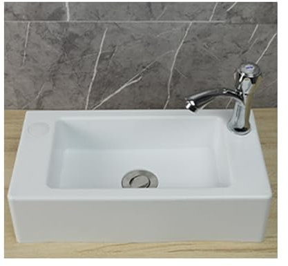 Lavabo mural rectangulaire 40 x 20 x 11 cm avec bonde blanche de 75 cm pour petites salles de bains, buanderies et jardins