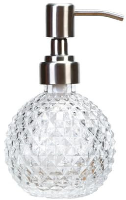 8 Oz Clear Glass Soap Dispenser Jar Vintage Spherical Hand Soap Lotion Dispenser Bottle with Silver Stainless Steel Pump for Essential Oil Shampoo Body Wash Kitchen Bathroom