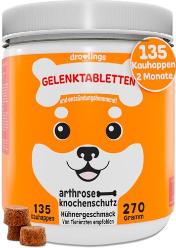 Gelenktabletten Hund 135 Kauhappen mit Grünlippmuschel Teufelskralle und Glucosamin 100 % natürlich für Gelenke Knochenschutz bei Arthrose