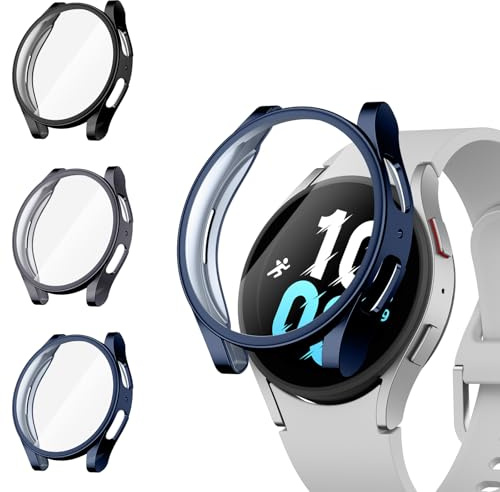 Mugust【3 Stück】 Schutzhülle für Samsung Galaxy Watch 4 40mm Schutzhülle mit Schutzfolie, TPU Ultradünner Vollschutz Gehäuse Schutz Hülle für Samsung Watch 5 40mm (Schwarz+Dunkelgrau+Mitternachtsblau)