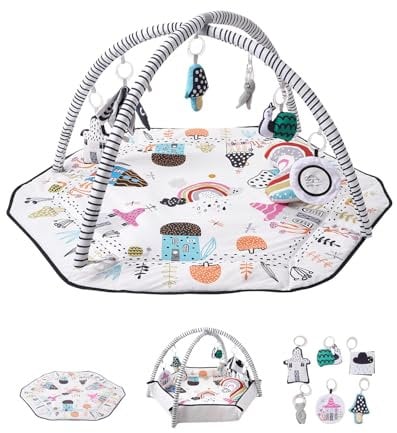 VEVOR Tapis d'Éveil Bébé, 1060 x 1060 mm, Tapis de Jeu d'Activité avec Jouets Sensoriels Détachables, Côtés Pliables, Tissu Doux, Bon Développement Sensoriel et Moteur, pour Nouveau-nés 0-18 Mois