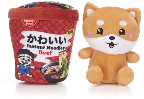 Kawaii Kuties 6.5” / 17cm Shibu Inu Dog Plush in a Ramen Noodle Pot Soft Toy