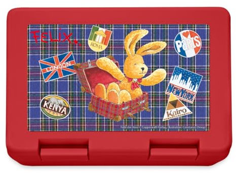 Spreadshirt Felix der Hase Im Koffer sitzend Brotdose Lunchbox, One size, Rot