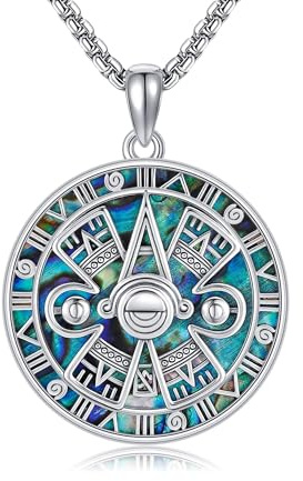 YAFEINI Maya Kalender Kette 925 Sterling Silber Abalone Muschel Azteken Anhänger Halskette Amulett Schmuck Geschenk für Damen Herren