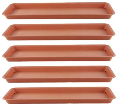 MagiDeal 5x Planter Saucer Trays Plant Drain Saucer, Sturdy, Rectangular Flower Pot Tray Plant Drip Trays for Windowsill, Office Shelf, Red