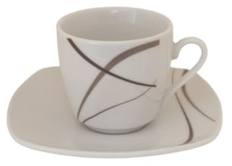 Omniacasa Service de tasses à café 12 pièces pour 6 personnes, bandes tourterelle, design moderne, en porcelaine résistante, lavables au lave-vaisselle et utilisables au micro-ondes.