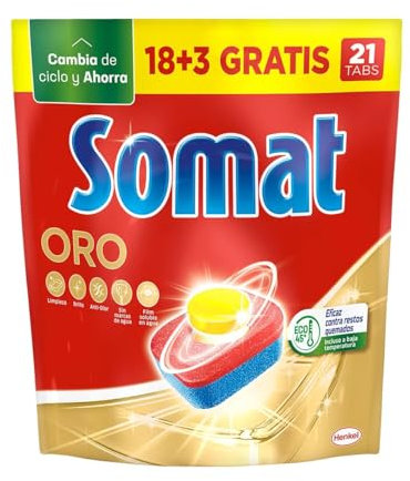 Pastillas para lavavajillas doradas 18 + 5 unidades de 441,6 g, pack de 6