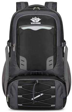 Wanderrucksack Herren Damen 60L Groß Wasserdicht Outdoor Rucksack Wandern Leicht Bergrucksack Faltbarer Radfahren Reisen Sport Business Casual (Stil 3-Schwarz)