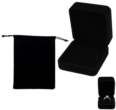 DWFEYOI Ringbox Ringschatulle Verlobung Ringschachtel Ring Verlobungsring Box Ringbox Hochzeit Samt Ringkästchen Schmuck Etui,Wird mit einem Samtbeutel geliefert,Schwarz