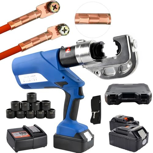 OZBME Crimpatrice idraulica Ricaricabile, crimpatrice idraulica, Batteria al Litio per capicorda in Rame/Alluminio con 12 Set di matrici di crimpatura
