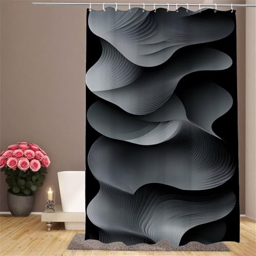Duschvorhang Dunkelgrau Duschrollo für Badewanne 230x180cm Shower Curtain Geometrie Duschvorhang Waschbar, Polyester Stoff Beschwerter Saum Badevorhang mit 12 Duschvorhangringe für Hotel School IR-410