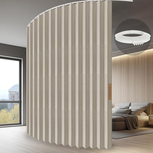 JILRON Vorhang für Raumabtrennung mit Deckenmontage 100% Lichtschutz Akkordeon-Optik für Schlafzimmer Wohnzimmer Raumecke (Cremeweiß-H243 x B254 cm) 1er-Pack