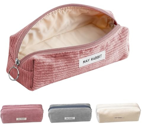 ROEOWENE Federmäppchen Mädchen Schlamppermäppchen für Schule, Büro-Rosa | Cord Federtasche Jungen Etui Schule Teenager Klein Portable Pencil Case Aesthetic Stiftetasche Stiftemappe