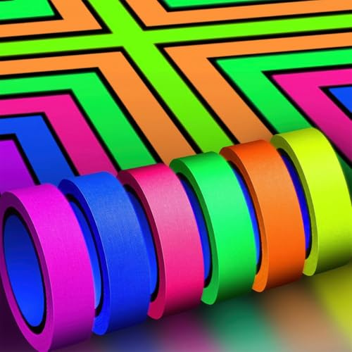 6 Rollen Neon Klebeband, 5m x15mm Fluoreszierendes Klebeband, 6 Farben | Schwarzlicht Klebebänder, Fluorescent Leuchtband, Neon Tape, Fluoreszierendes Gewebeband für Partydeko Geburtstag Handwerk