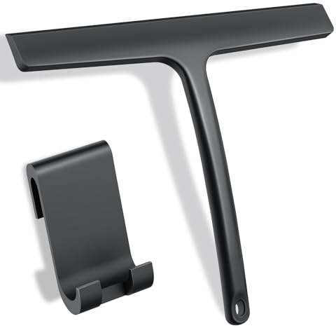 Euqvunn Rasqueta Limpiacristales con Gancho Resistente, Limpia Mamparas Ducha Cristal de Silicona sin Marcas, Rasqueta Limpiacristales Ducha Negra para Cocina, Espejo y Cristales de Coche, 24 cm