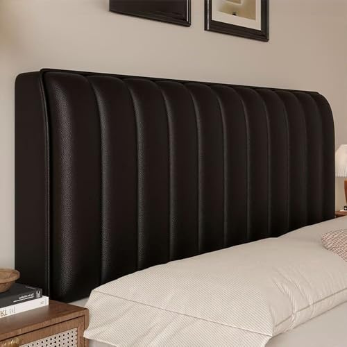 MONDEX Bettkopfteil Bezug 200 cm Schwarz, 3 cm Dick Leder Bett Kopfteil Bezug, 360° Vollständige Abdeckung Staubdichte Bett Kopfteil Kissen, Weich Dehnbare Kopfteilbezug für Gepolsterte Schlafzimmer