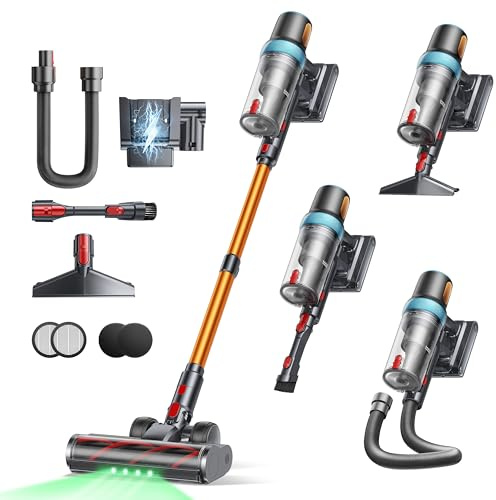 Cordless Vacuum Cleaner, 600W 50KPA Stick Vacuum with Touch Screen & 3.3ft Flexible Hose, Up to 65 Mins Runtime, Self-Standing, Auto Mode, Lightweight Vacuums for Hardwood Floor Carpet Pet Hair