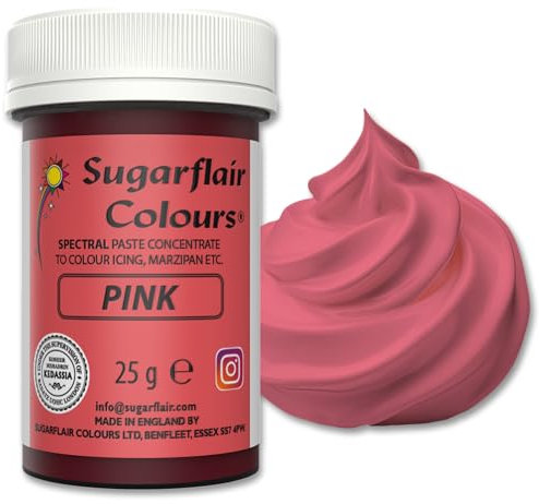 Sugarflair Spectral Pink Lebensmittelfarbe Paste, hochkonzentrierte Lebensmittelfarbe für Buttercreme, Zuckerpaste, Royal Icing, Kuchenmischungen und mehr! Lebensmittelfarbstoff - 25g