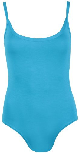 Purple Hanger - Damen Body Einfarbig Schmal Träger Ärmellos Stretch Rundhalsausschnitt Druckknopfverschluss Turnanzug Übergröße - 44-46, Türkis
