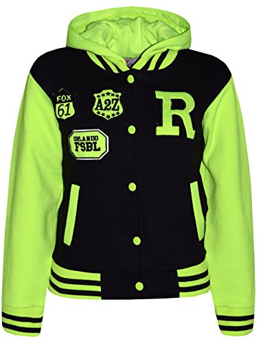 A2Z 4 Kids Boys Girls Hooded Varsity Jacket Button Fastening Coat | Contrast Sleeve Outerwear With Ribbed Trim For Everyday Comfort