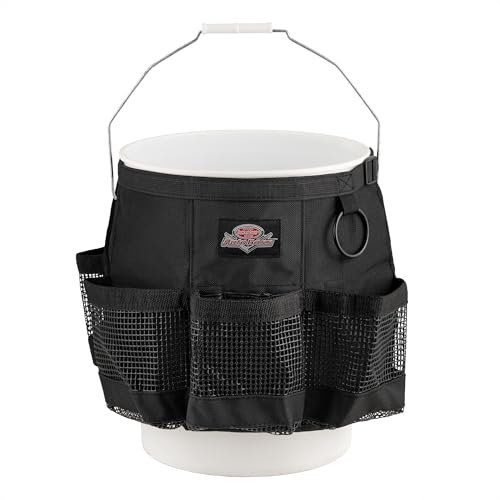 Bucket Boss Auto Boss Wash Boss Organizer for a 5 Gallon Bucket, with Fast-Drying, Exterior Mesh Pockets for Car Wash Supplies, Allowing for Soap and Water in the Bucket, in Black, AB30060