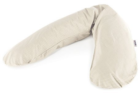 Theraline Das Original Schwangerschaftskissen & Stillkissen 190cm – Seitenschläferkissen Stillkissen Perlen – inkl Stillkissenbezug Punkte beige