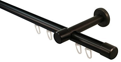 iso-design Gardinenstange Innenlauf schwarz 20 mm Durchmesser Wandmontage Innenlaufstange aus Metall Wandabstand 8 cm, Endstück Kappe, 180 cm