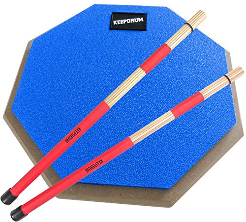 keepdrum DPBL Drum Pad 8 Practice Pad Blau + SV1 Rods 19 Stäbe Drumsticks