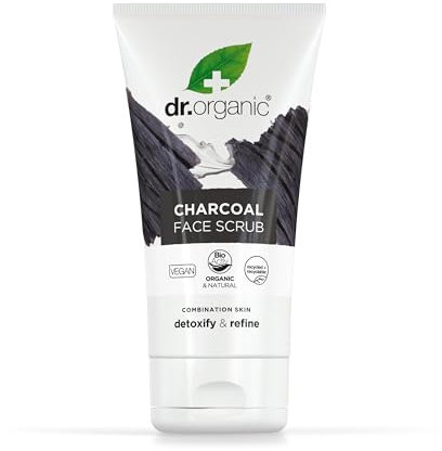 Dr Organic Charcoal Face Scrub, Cleansing, For Acne & Clearing Skin, Oily, Problem Skin, Natural, Vegan, Cruelty-Free, Paraben & SLS-Free, Recycled & Recyclable, Organic, 125ml, Packaging may vary