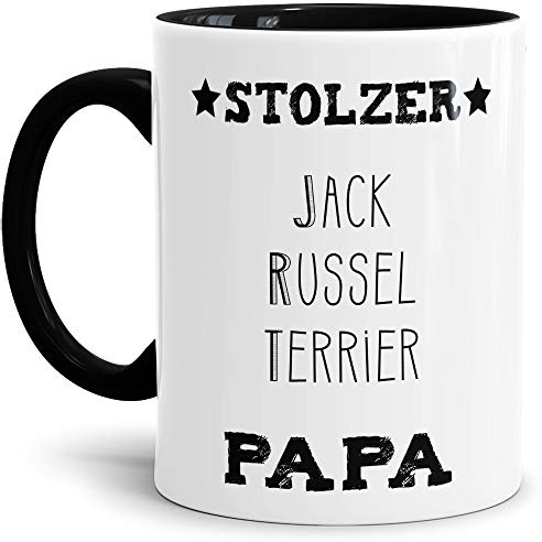 Hunde-Tasse Stolzer Jack Russel Terrier Papa Geschenkidee für das Herrchen/Mug/Cup/Becher/Innen & Henkel Schwarz