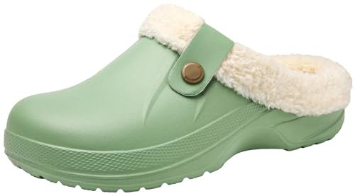 ChayChax Donna Uomo Invernali Zoccoli Sabot Imbottiti Calde Morbide Pantofole Casa Esterno in Comode Peluche Inverno Impermeabile Scarpe da Giardino, Verde, 39/40 EU