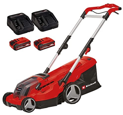 Einhell Tosaerba a batteria GE-CM 36/37 Li Kit Power X-Change (36 V, 37 cm larghezza di taglio, fino 400 m², 45L sacco raccoglitore, incl. 2 x 3,0 Ah batteries e 2x caricabatterie)