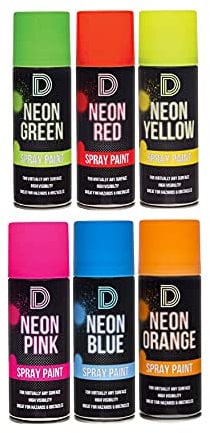 6 Cans Of Fluorescent Neon Spray Can Paint 200ML Graffiti Bring For All Purpose