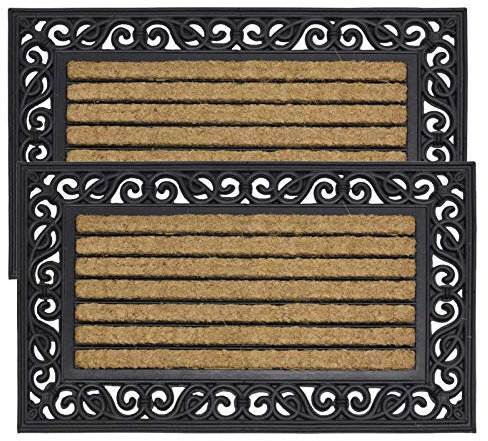 EDS Tuff Scrape Doormat Outdoor 100% Coir with Rubber Backing Long Lasting Super Absorbent & Non-slip Doormats Removes Grass, Mud & Dirt KR (45 x 75 CM) (Pack of 2)