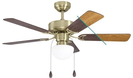 EGLO Deckenventilator CADIZ, 5 Flügel Ventilator mit Licht, Zugkette, Wendeflügel aus MDF in Walnuss oder Eiche, Gehäuse aus brüniertem Stahl, Sommer Winter Betrieb, AC Motor, Ø 106,6cm