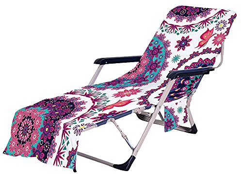 FANSU Schonbezug für Gartenliege Frottee Liegenauflage Garten Sonnenliege Handtuch mit 2 Taschen Stuhl Strandtuch für Schwimmbäder, Strände, Gartenhotels (Schmetterling,75x210cm)