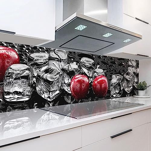 Rodnik Küchenrückwand 400 cm x 60 cm robuste ABS-Kunststoff Platte Monolith in Deluxe Qualität, Direktdruck. MOTIVAUSWAHL (Eiswürfel und Kirschen, 60x400 cm)