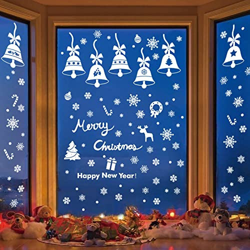 WandSticker4U®- XXL wiederverwendbar Fensterbilder Weihnachten selbstklebend WEIHNACHTSGLOCKEN & SCHNEEFLOCKEN weiß I Weihnachtsdeko Kinder Fenster Aufkleber Fenstersticker Winter GROß