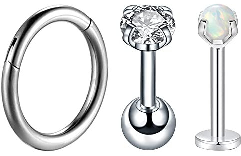 Mabohity Tragus Augenbrauen Bauch Piercing Set, 8mm 16G Matt glänzend Titan, Silber