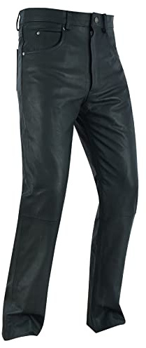 Dream Apparel Mens Motorcycle Black Leather Pants Jeans Style Motorcycle Riding Pants for Biker with 5 Pockets (Size 36)