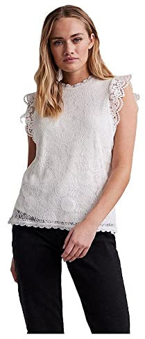 PIECES Pcolline SL Lace Top Noos BC T-Shirt, Ballerino di Nuvola, M Donna