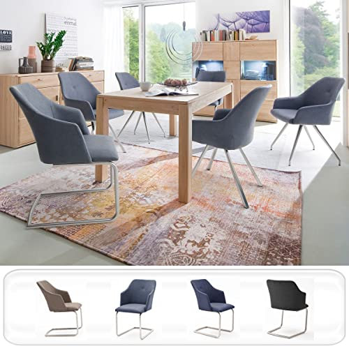 expendio Essgruppe Torrent 13 Eiche Bianco massiv 160(260) x90 cm + Schwingstühle Marion B3 Kunstleder graublau Edelstahl Tischgruppe, Anzahl Stühle:mit 10 Stühlen