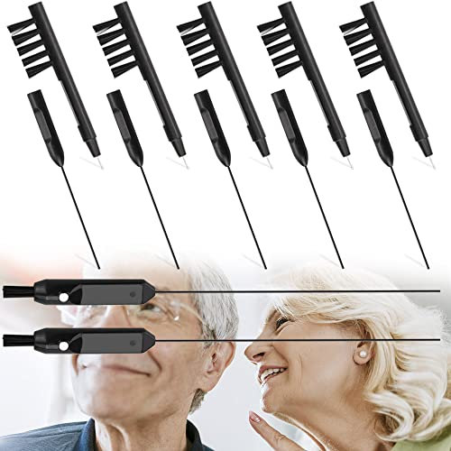 CAEEKER 12 PCS Hearing Aid Cleaning Kits, Cleaning Brush with Wax Loop and Magnet, Earpiece Earmold Vent Cleaner, Long Hearing Aid Vent Cleaning Tool Hearing Amplifier Cleaning Brush Wire (Black)